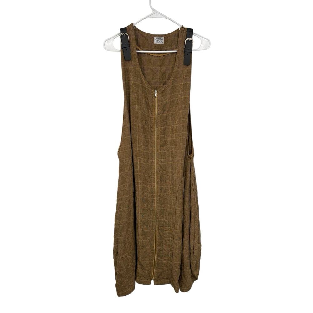 Completo Collection Dress Balloon Hem Buckle Shoulder Lagenlook Brown Black XL
